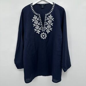 Saint Tropaz West Tunic Top‎ Shirt 3X Embroidered 100% Linen Beachy Coastal Boho